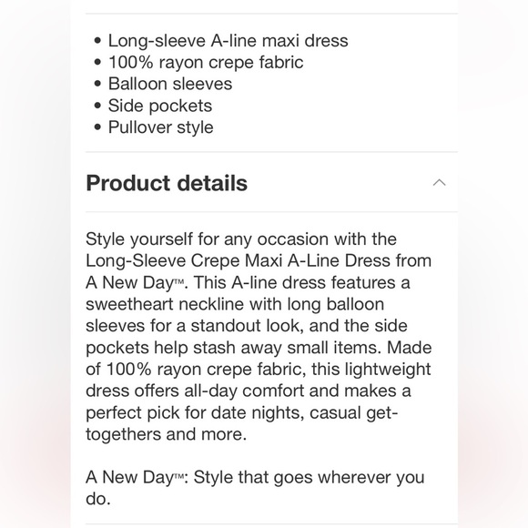 Crepe Maxi A-Line Dress - A New Day™ Red Floral V Neck, Balloon Sleeve 🆕 - Picture 5 of 6